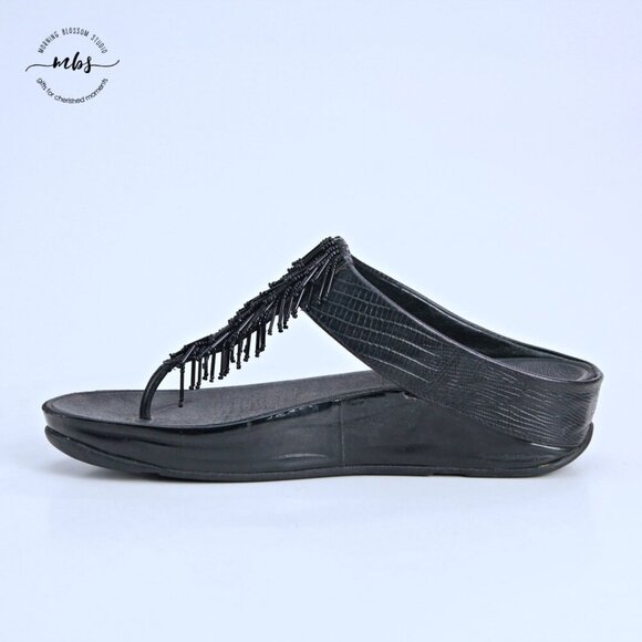 Fitflop Cha Cha Beaded Thong Sandals Black Women 10 - Picture 7 of 14